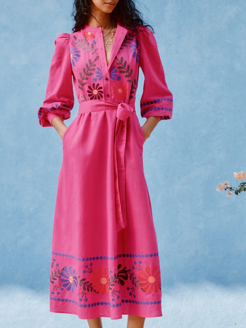 Boden Fuchsia Pink Embroidered Midi Dress - Picture 5 of 11